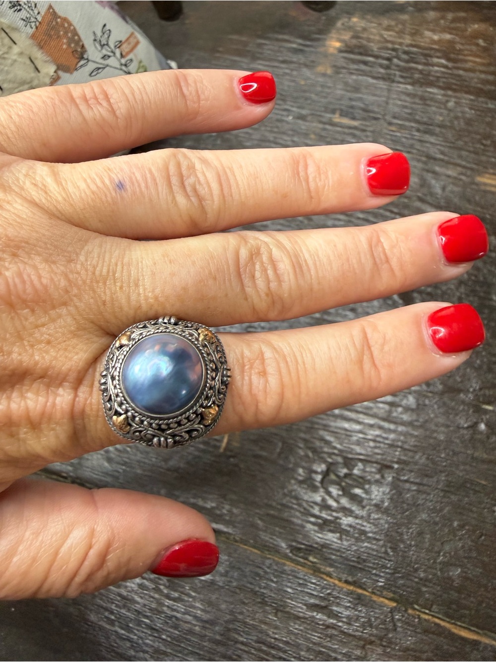 Robert Manse Ring - Sterling with 18k gold accents and Blue Mabe Pearl